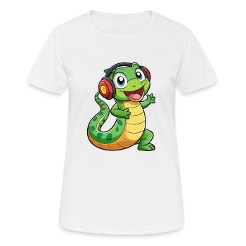 Snake Funny Cartoon Character Headphone Music - Women's Breathable T-Shirt - white - Front - AI Model Female 172 dark (172cm)