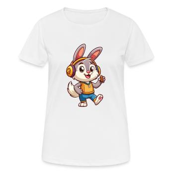 Rabbit Funny Cartoon Character Headphone Music - Women's Breathable T-Shirt - white - Front - AI Model Female 172 dark (172cm)