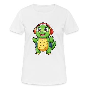 Turtle Funny Cartoon Character Headphone Music - Women's Breathable T-Shirt - white - Front - AI Model Female 172 dark (172cm)
