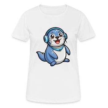Seal Funny Cartoon Character Musique de casque - T-shirt respirant Femme - blanc - Devant - AI Model Female 172 dark (172cm)