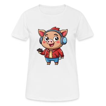 Cochon Drôle Dessin Animé Personnage Casque Musique - T-shirt respirant Femme - blanc - Devant - AI Model Female 172 dark (172cm)