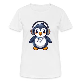 Penguin Funny Cartoon Character Headphone Music - Women's Breathable T-Shirt - white - Front - AI Model Female 172 dark (172cm)