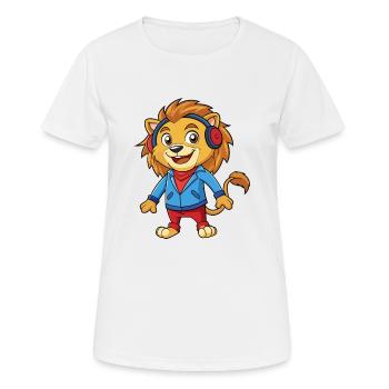 Lion Funny Cartoon Character Musique de casque - T-shirt respirant Femme - blanc - Devant - AI Model Female 172 dark (172cm)