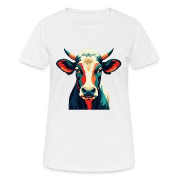 Kuh Cartoon Figur Buntes Haustier Tier - Frauen T-Shirt atmungsaktiv - Weiß - Vorne - AI Model Female 172 dark (172cm)