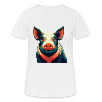Schwein Cartoon Figur Buntes Haustier Tier - Frauen T-Shirt atmungsaktiv - Weiß - Vorne - AI Model Female 172 dark (172cm)