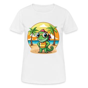 Chameleon Funny Cartoon Summer Beach Sunglasses - Women's Breathable T-Shirt - white - Front - AI Model Female 172 dark (172cm)