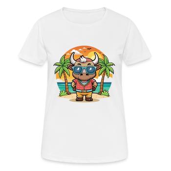 Bull Funny Cartoon Summer Beach Sunglasses - Women's Breathable T-Shirt - white - Front - AI Model Female 172 dark (172cm)