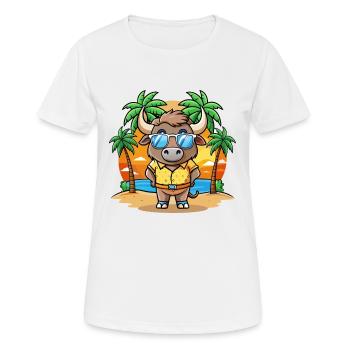 Buffalo Funny Cartoon Summer Beach Sunglasses - Women's Breathable T-Shirt - white - Front - AI Model Female 172 dark (172cm)