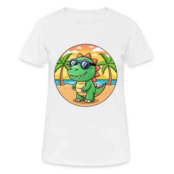 Dinosaur Funny Cartoon Summer Beach Sunglasses - Women's Breathable T-Shirt - white - Front - AI Model Female 172 dark (172cm)