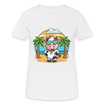 Cow Funny Cartoon Summer Beach Sunglasses - Women's Breathable T-Shirt - white - Front - AI Model Female 172 dark (172cm)