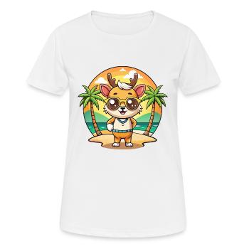 Deer Funny Cartoon Summer Beach Sunglasses - Women's Breathable T-Shirt - white - Front - AI Model Female 172 dark (172cm)
