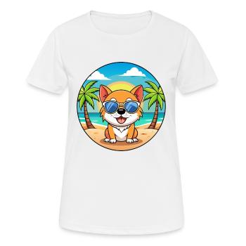 Chien Drôle Dessin Animé Plage Été Lunettes de soleil - T-shirt respirant Femme - blanc - Devant - AI Model Female 172 dark (172cm)