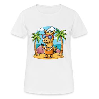 Camel Funny Cartoon Summer Beach Sunglasses - Women's Breathable T-Shirt - white - Front - AI Model Female 172 dark (172cm)