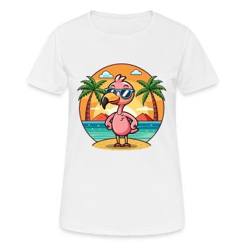 Flamingo Lustige Cartoon Sommer Strand Sonnenbrille - Frauen T-Shirt atmungsaktiv - Weiß - Vorne - AI Model Female 172 dark (172cm)
