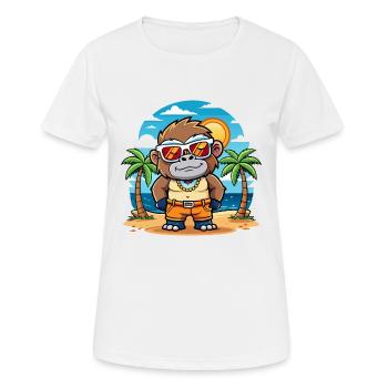 Gorilla Funny Cartoon Summer Beach Sunglasses - Women's Breathable T-Shirt - white - Front - AI Model Female 172 dark (172cm)