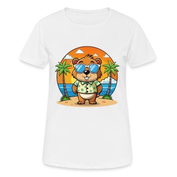 Groundhog Funny Cartoon Summer Beach Sunglasses - Women's Breathable T-Shirt - white - Front - AI Model Female 172 dark (172cm)