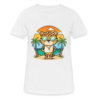 Leopard Funny Cartoon Summer Beach Sunglasses - Women's Breathable T-Shirt - white - Front - AI Model Female 172 dark (172cm)