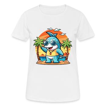Dolphin Funny Cartoon Summer Beach Sunglasses - Women's Breathable T-Shirt - white - Front - AI Model Female 172 dark (172cm)