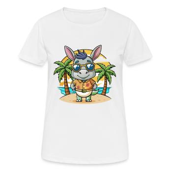 Donkey Funny Cartoon Summer Beach Sunglasses - Women's Breathable T-Shirt - white - Front - AI Model Female 172 dark (172cm)