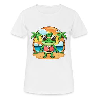 Lunettes de soleil de plage d’été de dessin animé drôle de grenouille - T-shirt respirant Femme - blanc - Devant - AI Model Female 172 dark (172cm)