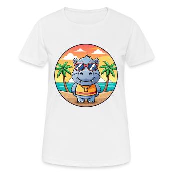 Hippo Funny Cartoon Summer Beach Sunglasses - Women's Breathable T-Shirt - white - Front - AI Model Female 172 dark (172cm)