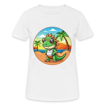 Iguana Funny Cartoon Summer Beach Sunglasses - Women's Breathable T-Shirt - white - Front - AI Model Female 172 dark (172cm)