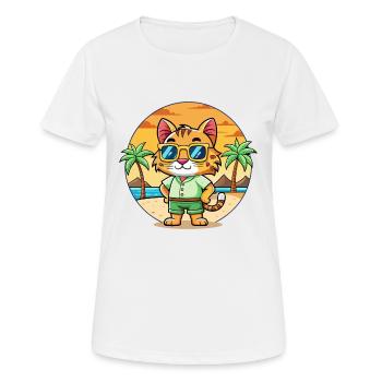 Lynx Funny Cartoon Summer Beach Sunglasses - Women's Breathable T-Shirt - white - Front - AI Model Female 172 dark (172cm)
