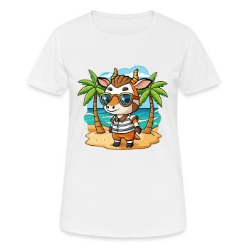 Okapi Funny Cartoon Summer Beach Sunglasses - Women's Breathable T-Shirt - white - Front - AI Model Female 172 dark (172cm)