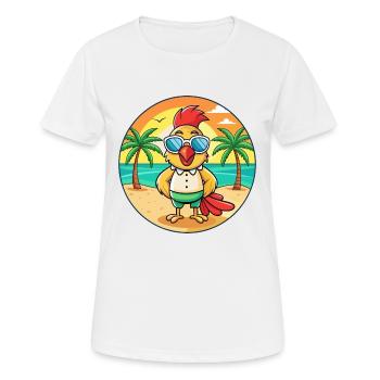 Rooster Funny Cartoon Summer Beach Sunglasses - Women's Breathable T-Shirt - white - Front - AI Model Female 172 dark (172cm)