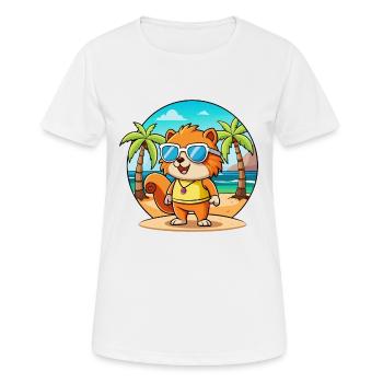 Squirrel Funny Cartoon Summer Beach Sunglasses - Women's Breathable T-Shirt - white - Front - AI Model Female 172 dark (172cm)