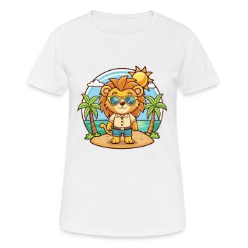 Lion Funny Cartoon Summer Beach Sunglasses - Women's Breathable T-Shirt - white - Front - AI Model Female 172 dark (172cm)