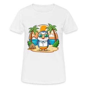Penguin Funny Cartoon Summer Beach Sunglasses - Women's Breathable T-Shirt - white - Front - AI Model Female 172 dark (172cm)