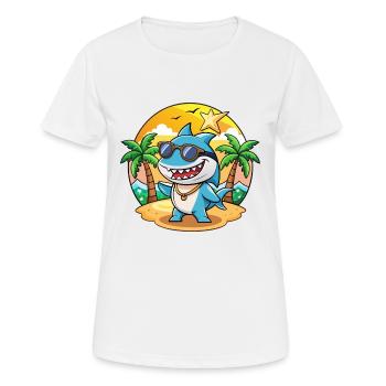 Shark Funny Cartoon Summer Beach Sunglasses - Women's Breathable T-Shirt - white - Front - AI Model Female 172 dark (172cm)