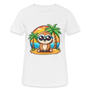 Sloth Funny Cartoon Summer Beach Sunglasses - Women's Breathable T-Shirt - white - Front - AI Model Female 172 dark (172cm)