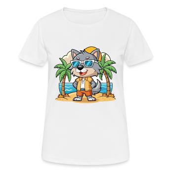 Wolf Funny Cartoon Summer Beach Sunglasses - Women's Breathable T-Shirt - white - Front - AI Model Female 172 dark (172cm)