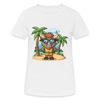 Bison Lustige Cartoon Sommer Strand Sonnenbrille - Frauen T-Shirt atmungsaktiv - Weiß - Vorne - AI Model Female 172 dark (172cm)