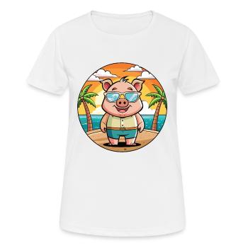 Cochon Drôle Dessin Animé Plage De Plage Lunettes - T-shirt respirant Femme - blanc - Devant - AI Model Female 172 dark (172cm)