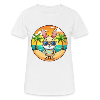 Rabbit Funny Cartoon Summer Beach Sunglasses - Women's Breathable T-Shirt - white - Front - AI Model Female 172 dark (172cm)