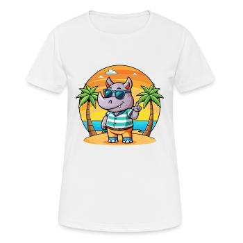 Rhino Funny Cartoon Summer Beach Sunglasses - Women's Breathable T-Shirt - white - Front - AI Model Female 172 dark (172cm)