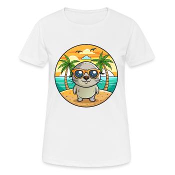 Lunettes de soleil de plage d’été de dessin animé drôle de phoque - T-shirt respirant Femme - blanc - Devant - AI Model Female 172 dark (172cm)