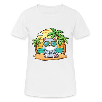 Katze Lustige Cartoon Sommer Strand Sonnenbrille - Frauen T-Shirt atmungsaktiv - Weiß - Vorne - AI Model Female 172 dark (172cm)