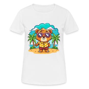 Bear Funny Cartoon Summer Beach Sunglasses - Women's Breathable T-Shirt - white - Front - AI Model Female 172 dark (172cm)
