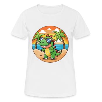 Dinosaur Funny Cartoon Summer Beach Sunglasses - Women's Breathable T-Shirt - white - Front - AI Model Female 172 dark (172cm)