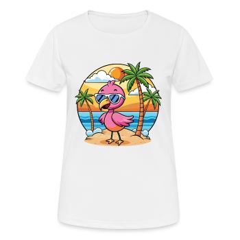 Flamingo Funny Cartoon Summer Beach Sunglasses - Women's Breathable T-Shirt - white - Front - AI Model Female 172 dark (172cm)