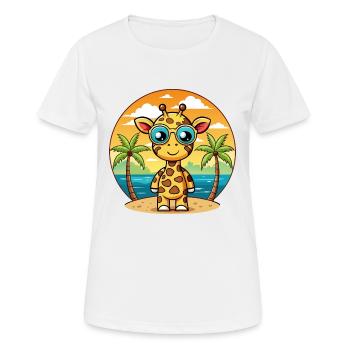 Giraffe Funny Cartoon Summer Beach Sunglasses - Women's Breathable T-Shirt - white - Front - AI Model Female 172 dark (172cm)