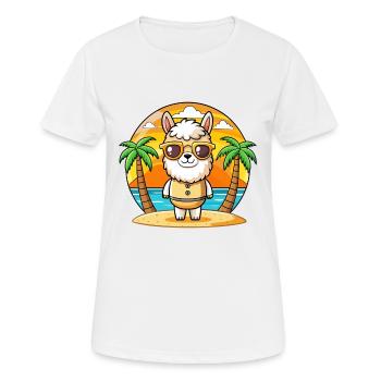 Llama Funny Cartoon Summer Beach Sunglasses - Women's Breathable T-Shirt - white - Front - AI Model Female 172 dark (172cm)