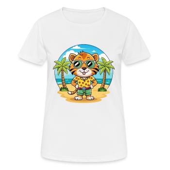 Tiger Lustige Cartoon Sommer Strand Sonnenbrille - Frauen T-Shirt atmungsaktiv - Weiß - Vorne - AI Model Female 172 dark (172cm)