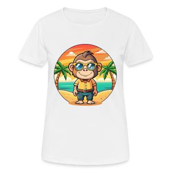Chimpanzé Lunettes de soleil de plage d’été de dessin animé drôle - T-shirt respirant Femme - blanc - Devant - AI Model Female 172 dark (172cm)