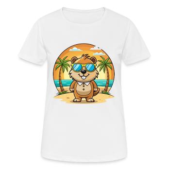 Groundhog Funny Cartoon Summer Beach Sunglasses - Women's Breathable T-Shirt - white - Front - AI Model Female 172 dark (172cm)
