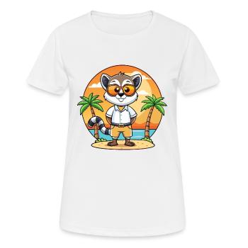 Lemur Funny Cartoon Summer Beach Sunglasses - Women's Breathable T-Shirt - white - Front - AI Model Female 172 dark (172cm)